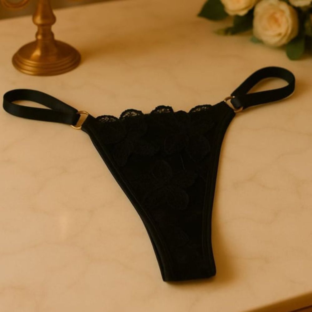 CALCINHA FIO DENTAL TULE BORDADO PRETO