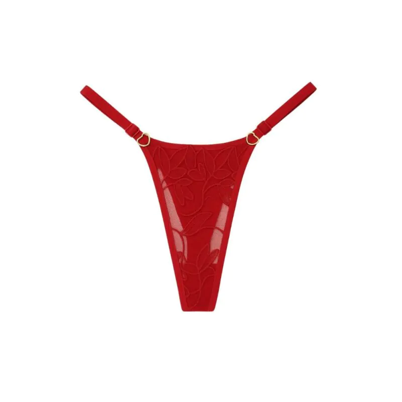 CALCINHA FIO DENTAL TULE BORDADO VERMELHO