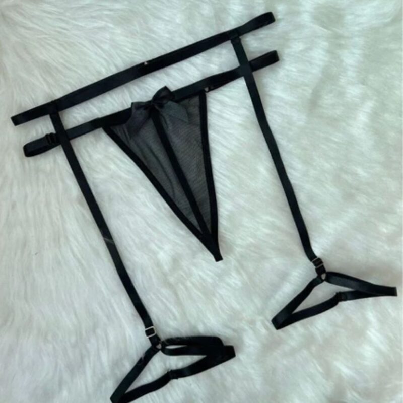 calcinha fio dental tule com cinta liga