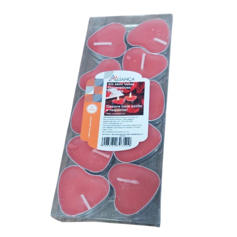 MINI VELAS DECORATIVAS CORAÇÃO KIT COM 10 UNIDADES